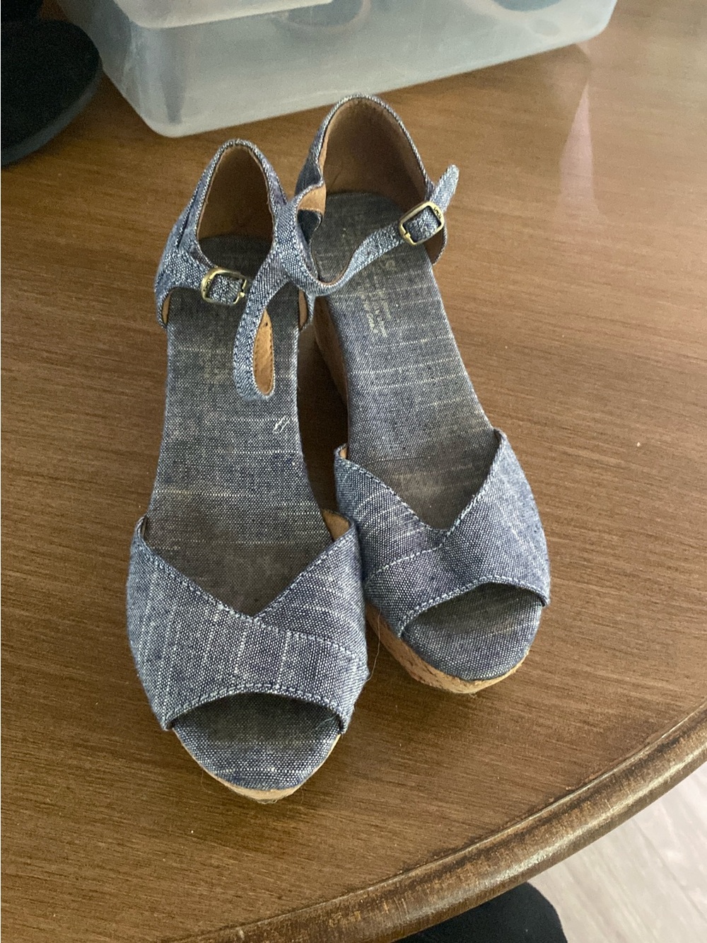 Women’s Denim Wedge Sandals with Ankle Strap